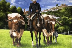 Pintura-de-Andaluzia-Espanha-com-cavalos-e-touro-por-Elton-Brunetti