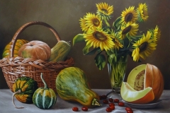 pintura-cesto-com-morangas-e-girassol-artista-elton-brunetti