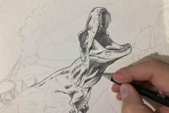 Pintura-Tiranossauro-e-Triceratops-por-Elton-Brunetti-01