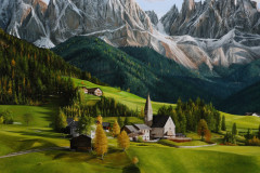 pintura-em-tela-de-Vila-de-Santa-Madalena-Dolomitas-Italia-por-Elto-Brunetti-04