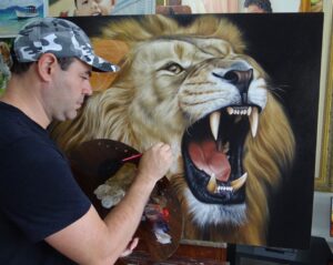 Pintura de Leão óleo sobre tela - Elton Brunetti