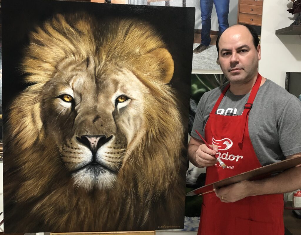 Tela de pintura de um leão por Elton Brunetti