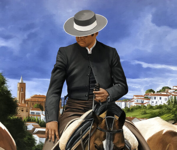 Quadro pintura Vaqueiro em Andaluzia - Cortegana 80x100 cm - Elton Brunetti - Detalhe 1
