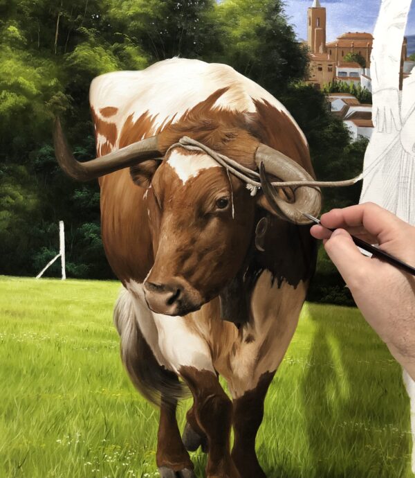 Quadro pintura Vaqueiro em Andaluzia - Cortegana 80x100 cm - Elton Brunetti - Detalhe 2