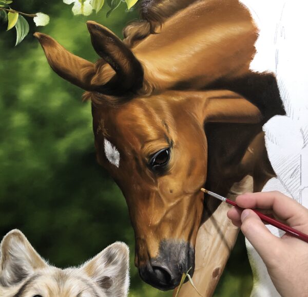 Quadro pintura potro Cavalo Arabe com cao 60x90 cm - Elton Brunetti - Detalhe 1