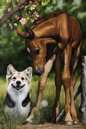 Quadro pintura potro Cavalo Arabe com cao 60x90 cm - Elton Brunetti