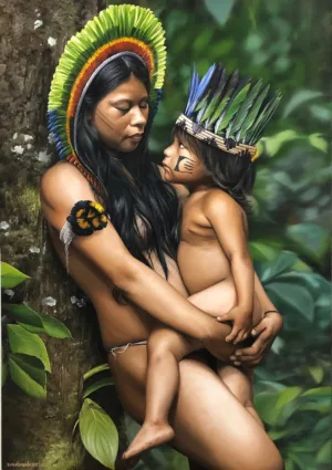 quadro Indigena Huaorani - 70x100 cm - Elton Brunetti