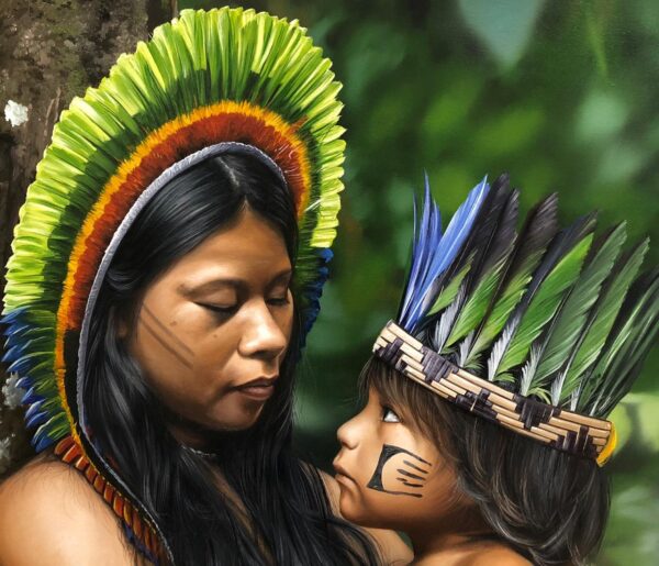 quadro Indigena Huaorani - 70x100 cm - Elton Brunetti - Detalhe 1