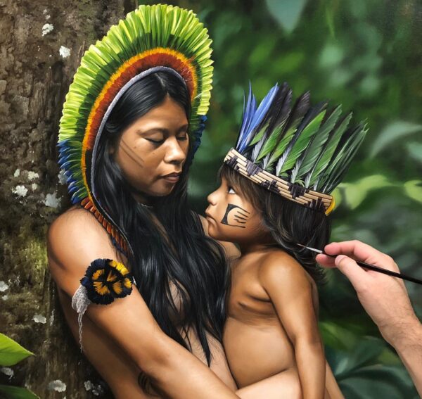 quadro Indigena Huaorani - 70x100 cm - Elton Brunetti - Detalhe 4