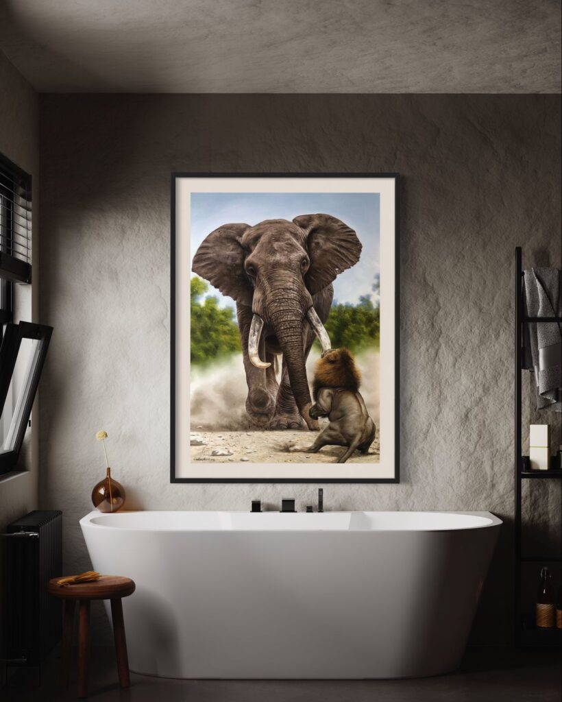 quadro reis Elefante e Leão - Elton Brunetti