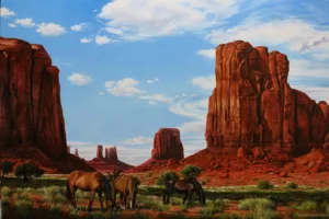 Quadro Monument Valley, pintado pelo artista plástico Elton Brunetti, técnica Óleo Sobre Tela medindo 60 x 80cm