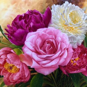 quadro pintura floral peonia e rosa 60x90 cm - Elton Brunetti