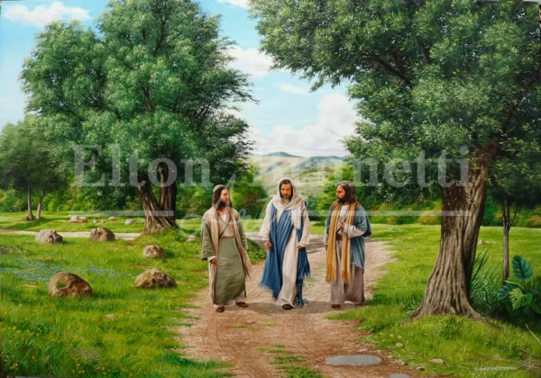 pintura Jesus A caminho de Emaús - óleo sobre tela 70 x 100 cm - por Elton Brunetti