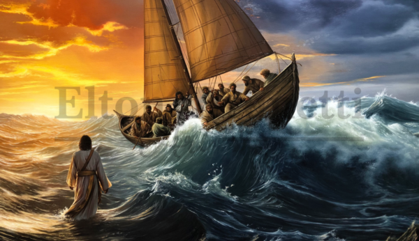Jesus anda sobre as águas (Mt 14:22-32), óleo sobre tela de linho 80 x 120 cm - Imagem 2