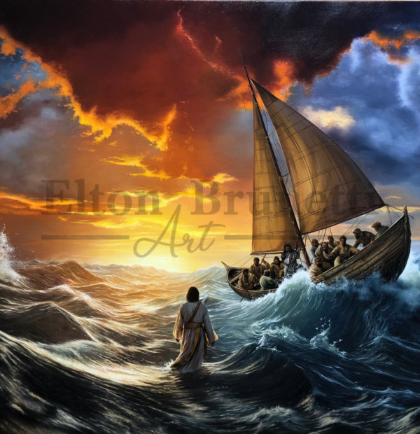 Jesus anda sobre as águas (Mt 14:22-32), óleo sobre tela de linho 80 x 120 cm - Imagem 3