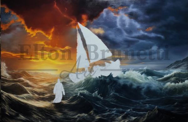 Jesus anda sobre as águas (Mt 14:22-32), óleo sobre tela de linho 80 x 120 cm - Imagem 4