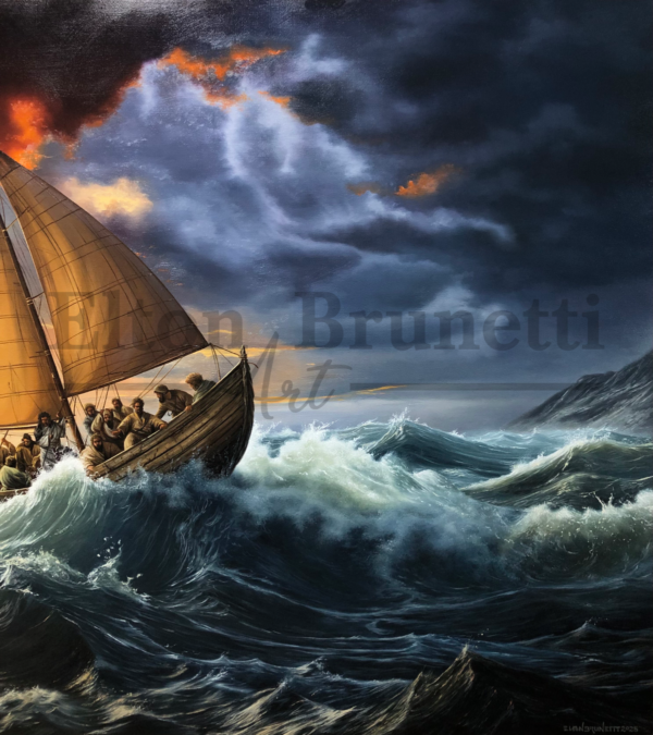 Jesus anda sobre as águas (Mt 14:22-32), óleo sobre tela de linho 80 x 120 cm - Imagem 6