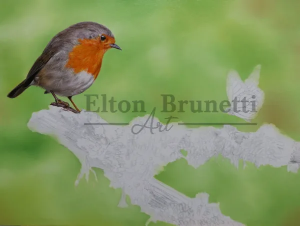 Pássaro com borboleta, óleo sobre tela 60 x 80 cm - Imagem 3