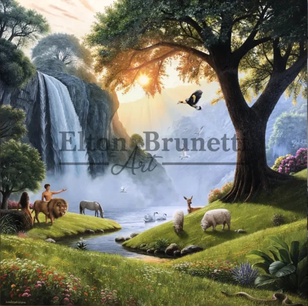 pintura O jardim do Éden, óleo sobre tela 120 x 120 cm - Elton Brunetti
