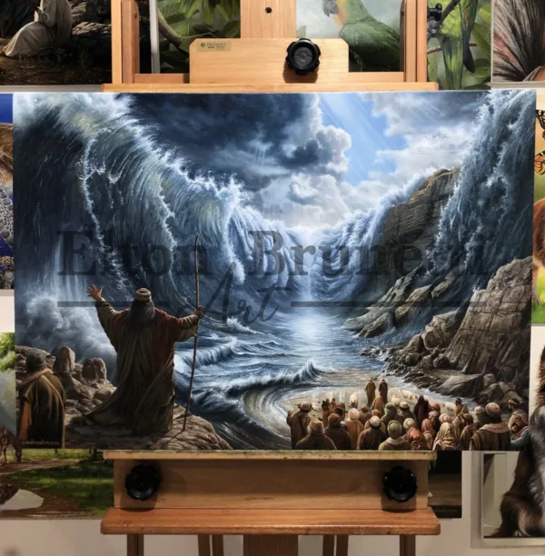 “A travessia do mar vermelho”, óleo sobre tela 70 x 100 cm (Êxodo 14:21,22). - Imagem 3