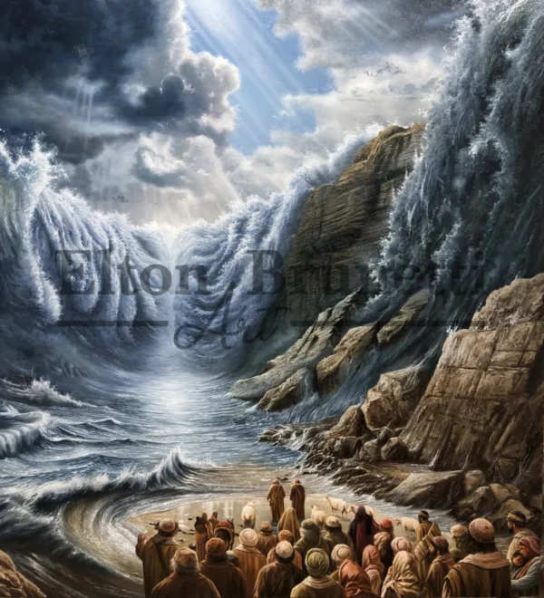 “A travessia do mar vermelho”, óleo sobre tela 70 x 100 cm (Êxodo 14:21,22). - Imagem 4