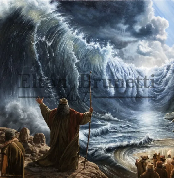 “A travessia do mar vermelho”, óleo sobre tela 70 x 100 cm (Êxodo 14:21,22). - Imagem 5