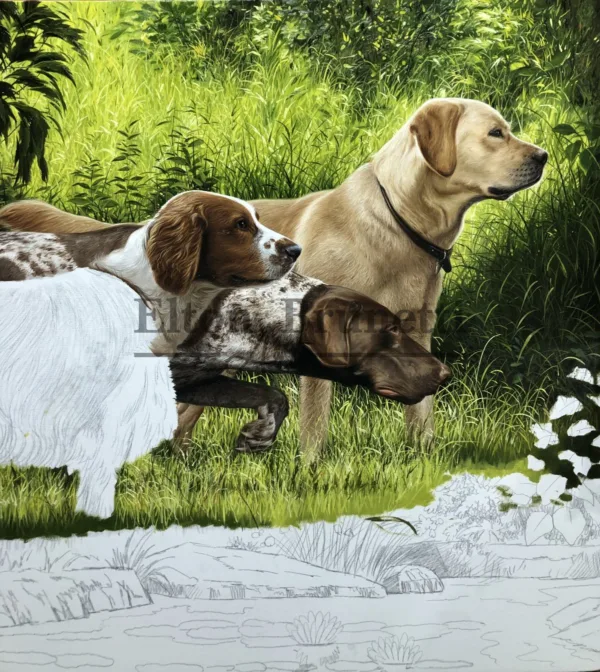 Cães de caça, óleo sobre tela de linho sintético 70 x 100 cm - Imagem 3