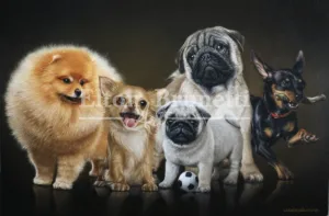 “Cães de raças pequenas”, óleo sobre tela 50 x 70 cm