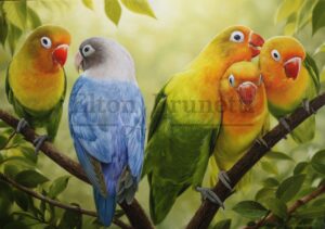 pintura Agapornis - óleo sobre tela painel 70 x 100 cm
